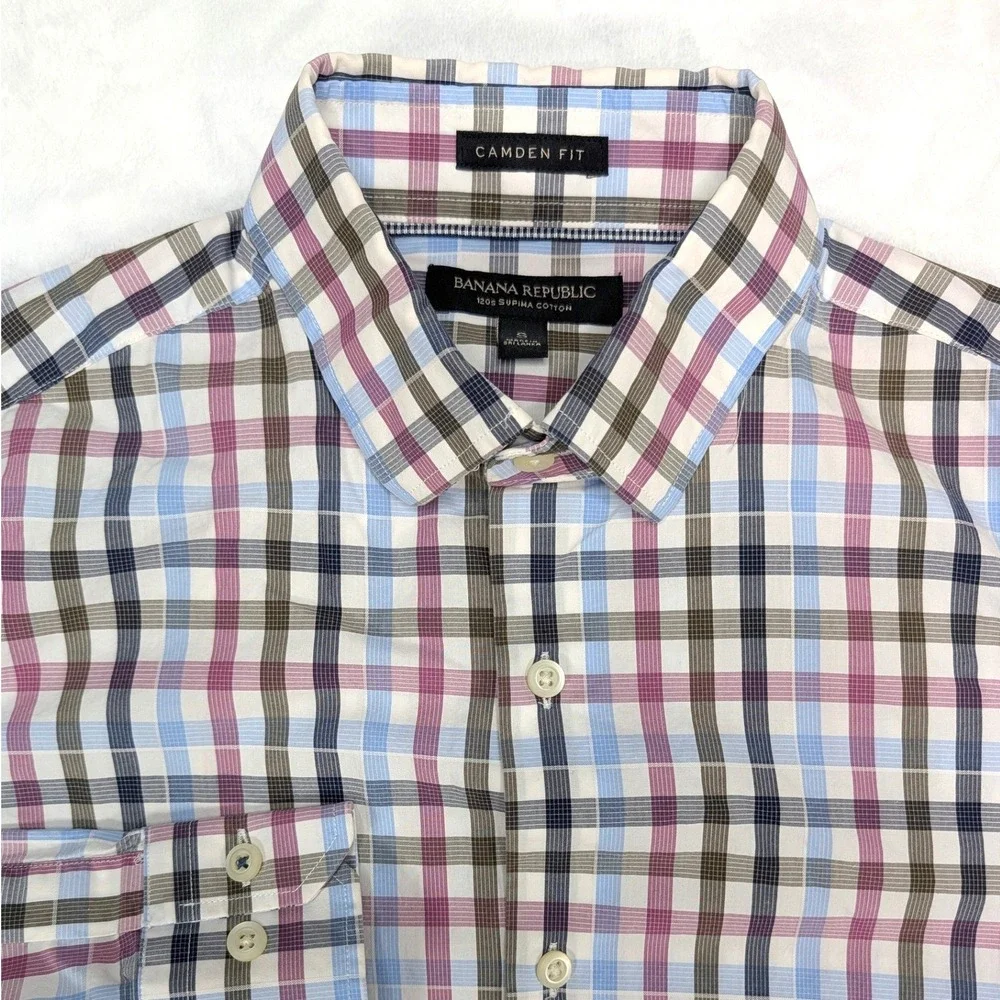 Banana Republic Camden Fit Mens S‎ Plaid Long Sleeve Button Down Shirt Cotton